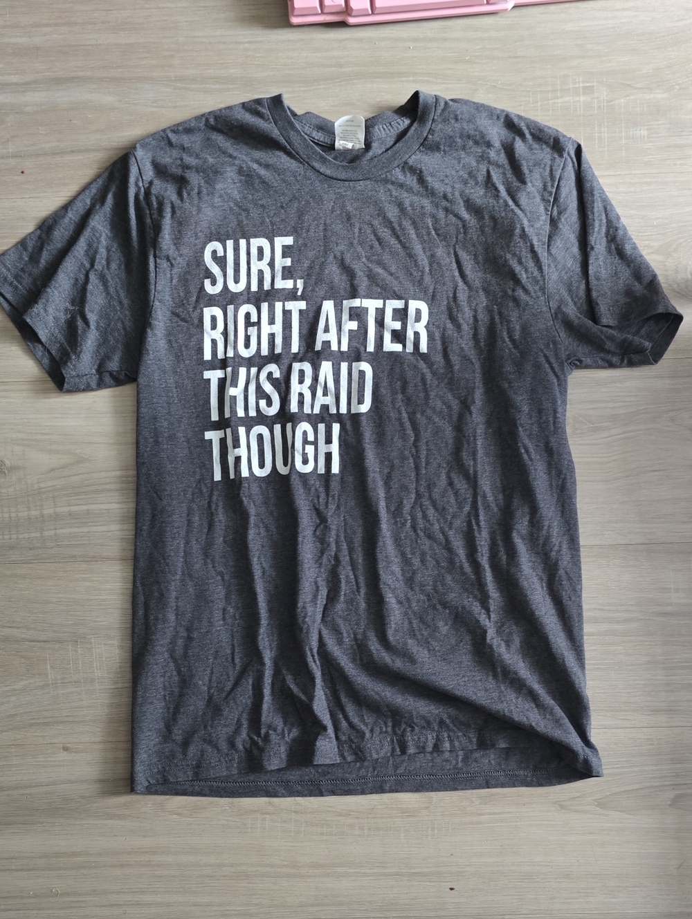 Men's Charcoal Graphic Tee - 'Sure, Right After This Raid Though'